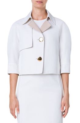 Akris Two-Tone Trench Style Crop Jacket in 133 Ecru-Sand