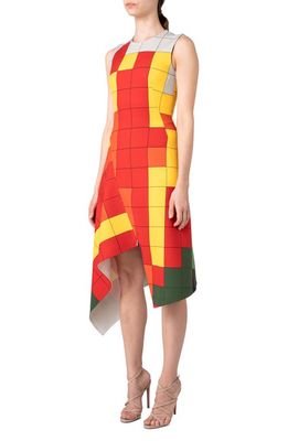 Akris x Reinhard Voigt Asymmetric Grid Print Wool & Silk Dress in Multicolor
