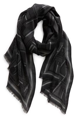 Akris Zigzag Trapezoid Cashmere & Silk Fringe Scarf in 189 Charcoal Black