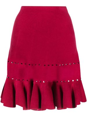 Alaïa Pre-Owned 2000 ruffle-hem faux-suede skirt - Red