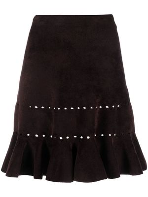Alaïa Pre-Owned 2000s ruffle-hem faux-suede skirt - Brown