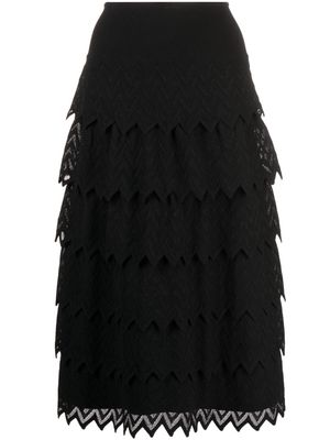 Alaïa Pre-Owned 2010s zigzag embroidery layered midi skirt - Black