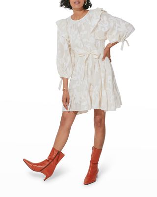 Alana Floral Cotton Belted Puff-Sleeve Mini Dress