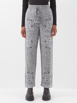 Alanui - Bandana-jacquard Wool-blend Track Pants - Womens - Grey Print