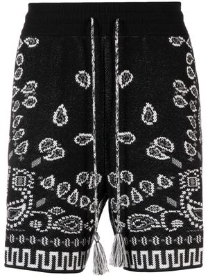 Alanui Bandana-pattern piqué-weave shorts - Black