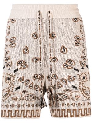 Alanui Bandana-pattern piqué-weave shorts - Neutrals