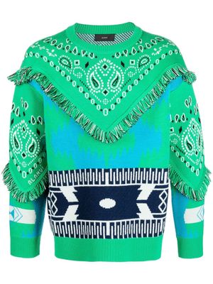 Alanui bandana-print frayed jumper - Green