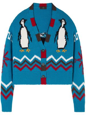Alanui For the Love of Penguin jacquard cardigan - Blue