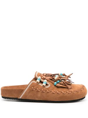 Alanui fringed suede slippers - Brown