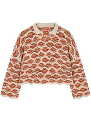 Alanui Hawa Mahal crochet-knit polo jumper - Orange