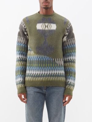 Alanui - Hidden Fjords-jacquard Wool Sweater - Mens - Khaki Multi