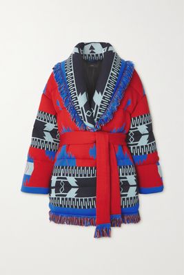 Alanui - Icon Belted Fringed Quilted Wool-jacquard Down Jacket - Red