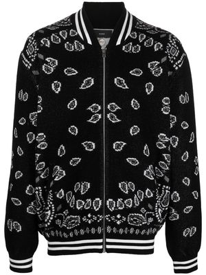 Alanui intarsia-knit zip-up bomber jacket - Black