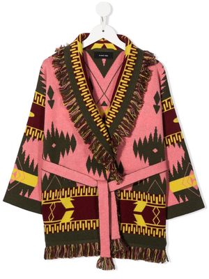Alanui Kids abstract-pattern belted cardigan - Pink