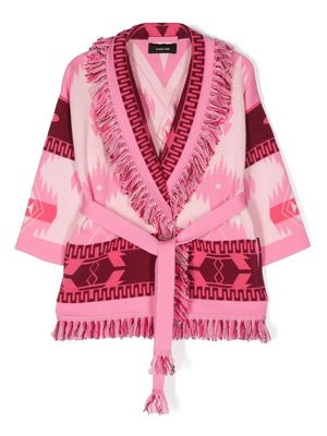 Alanui Kids jacquard-icon fringed wrap cardigan - Pink