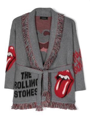 Alanui Kids Rolling Stones knit fringed cardigan - Grey