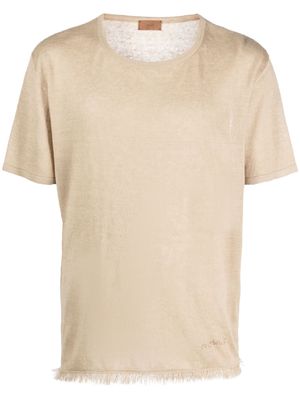 Alanui logo-embroidered linen T-shirt - Neutrals