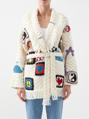 Alanui - Northern Vibes Patchwork Wool Cardigan - Womens - White Multi