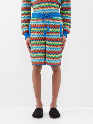 Alanui - Over The Rainbow Striped Crochet-cotton Shorts - Mens - Multi