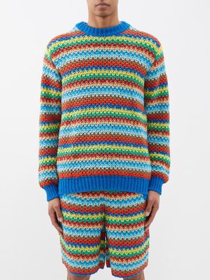 Alanui - Over The Rainbow Striped Crochet-cotton Sweater - Mens - Multi