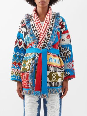 Alanui - Patchwork-jacquard Belted Wool-blend Cardigan - Womens - Multi