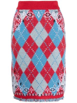 Alanui patterned intarsia-knit skirt - Red