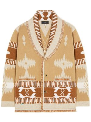 Alanui patterned-jacquard frayed-trim cardigan coat - Neutrals