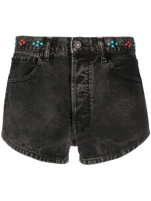 Alanui rounded-stud embellished denim shorts - Black