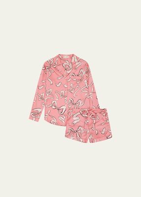 Alba Bow-Print Short Silk Pajama Set