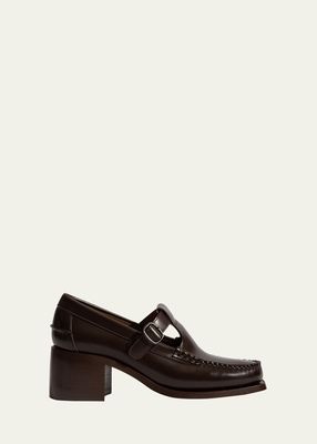 Alber Heeled T-Strap Buckle Loafers
