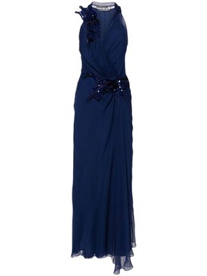 Alberta Ferretti appliqué-detail silk maxi dress - Blue