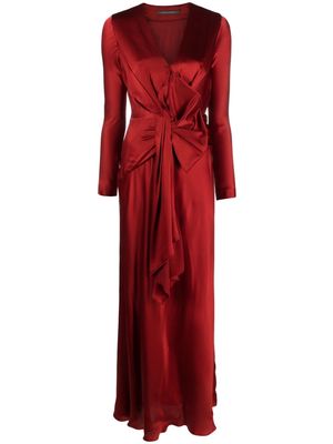 Alberta Ferretti bow-detailing V-neck dress - Red