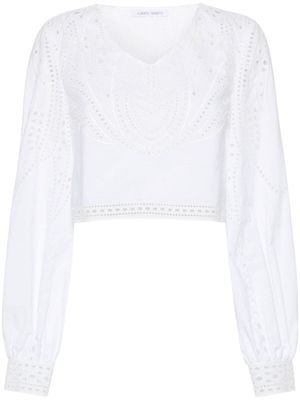 Alberta Ferretti broderie-anglaise cropped blouse - White