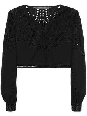 Alberta Ferretti broderie-anglaise cropped top - Black