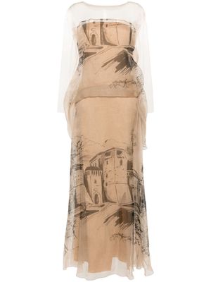 Alberta Ferretti Castle-print silk organza gown - Neutrals
