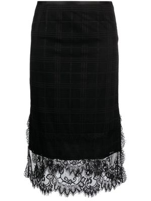 Alberta Ferretti check-print lace-appliqué skirt - Black