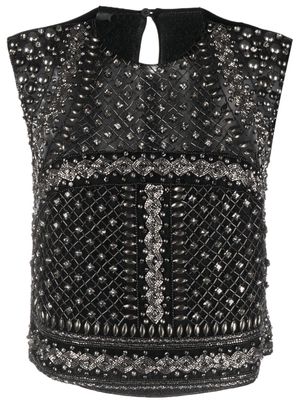 Alberta Ferretti crystal-embellished tulle top - Black