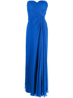 Alberta Ferretti draped-detail strapless silk gown - Blue
