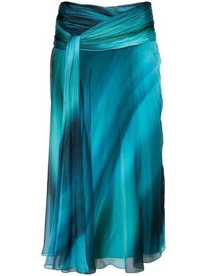Alberta Ferretti draped silk midi skirt - Blue