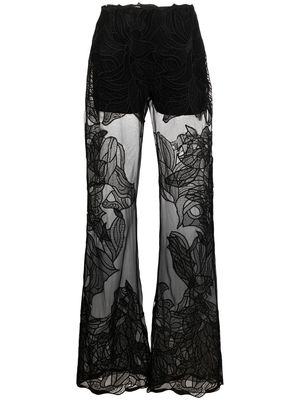Alberta Ferretti embroidered-lace sheer trousers - Black