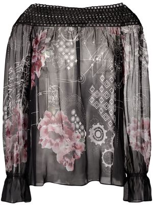 Alberta Ferretti Fleur D'acier silk chiffon blouse - Black