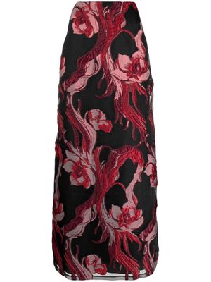 Alberta Ferretti floral-appliqué jacquard midi skirt - Black