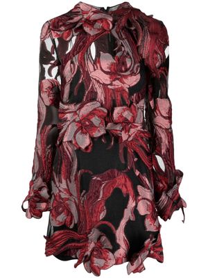Alberta Ferretti floral-appliqué semi-sheer minidress - Red