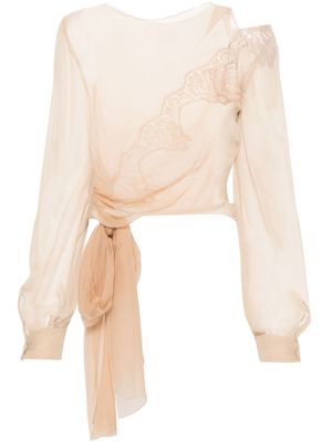 Alberta Ferretti floral-lace chiffon blouse - Neutrals