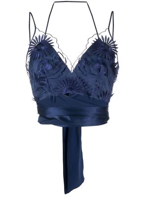 Alberta Ferretti floral-lace rear-tie cami top - Blue