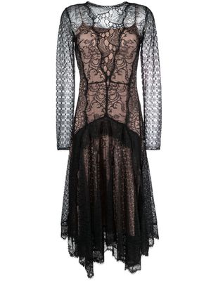 Alberta Ferretti floral-lace ruffled midi dress - Black