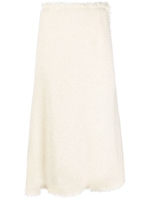 Alberta Ferretti fringe-trim detail tweed skirt - White