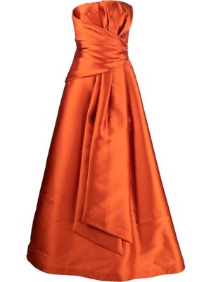 Alberta Ferretti gathered-detail strapless gown - Orange