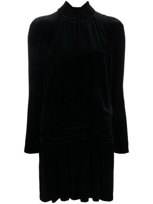Alberta Ferretti gathered long-sleeve velvet minidress - Black