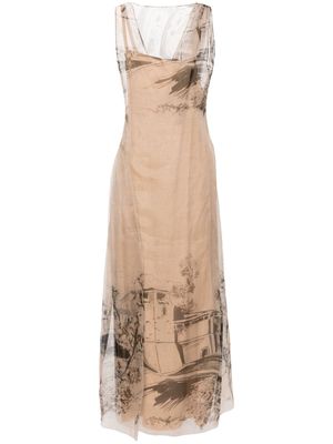 Alberta Ferretti graphic-print silk maxi dress - Brown